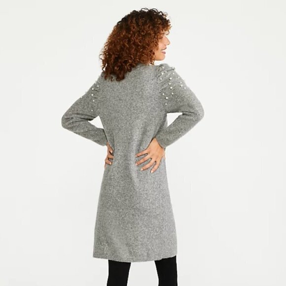 Pearlized Mock Neck Sweater Dress in Pebble Grey Melange, size XS - Picture 16 of 16